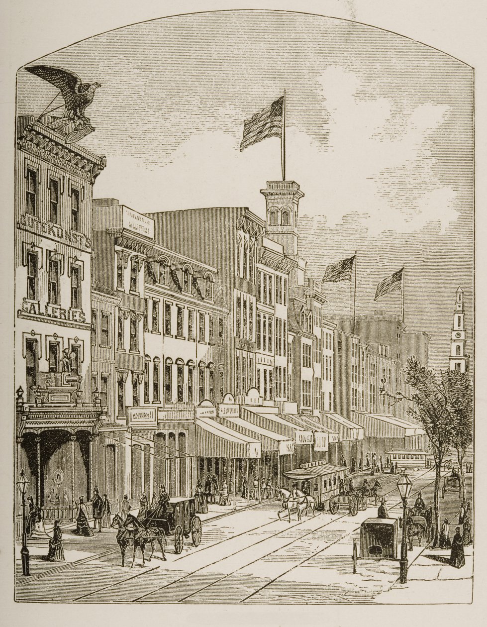 Arch Street, Philadelphia, noin 1870, Religious Tract Societyn julkaisemasta American Picturesista, 1876 tekijältä English School