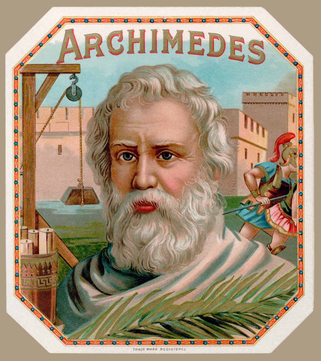 Archimedes of Syracuse, sikarilaatikon etiketistä, painettu n. 1900 tekijältä English School