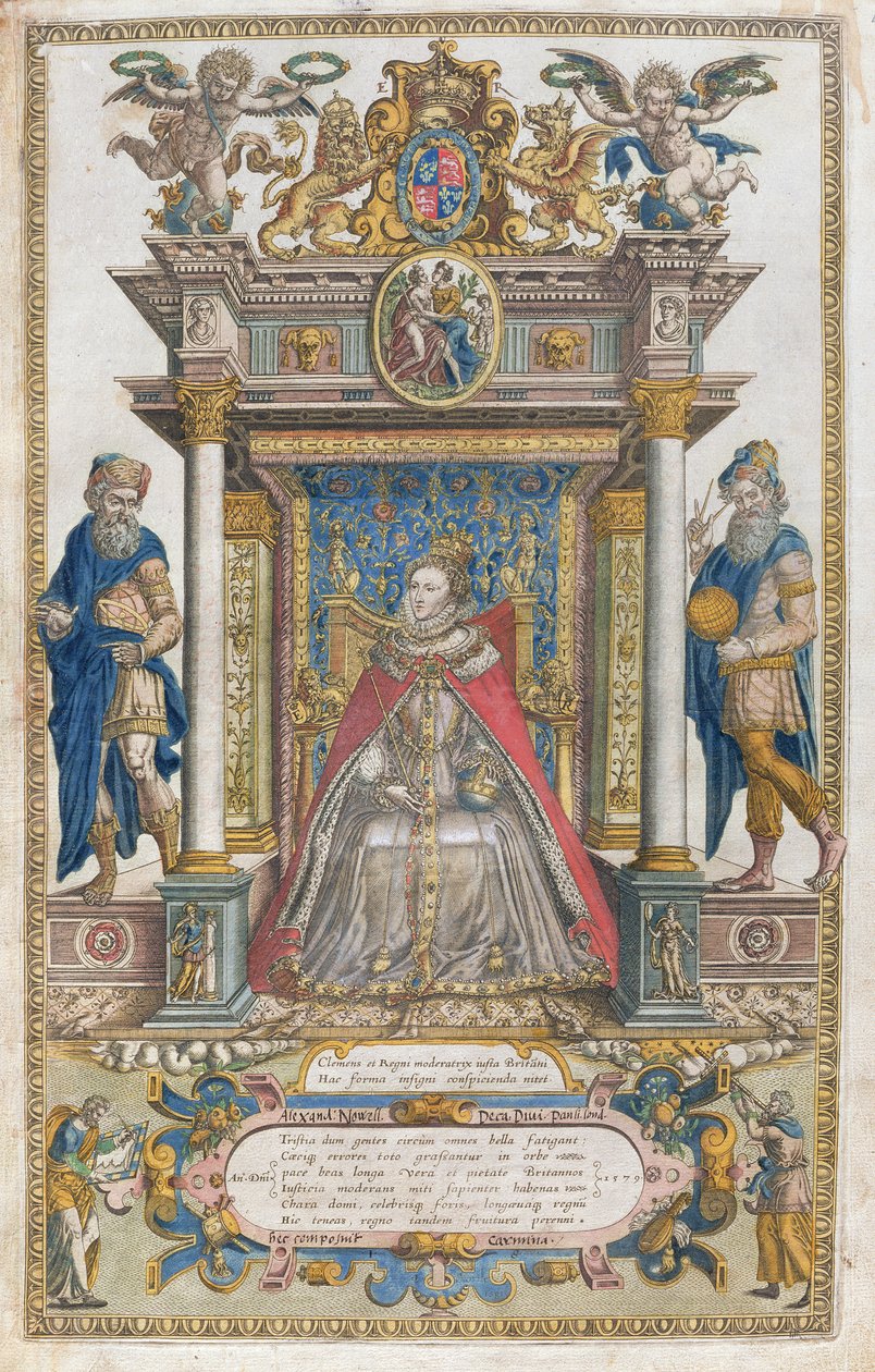 BT1.47.9 Omistus kuningatar Elisabet I:lle Christopher Saxtonin Englannin ja Walesin karttakirjasta, julkaistu 1579 tekijältä English School