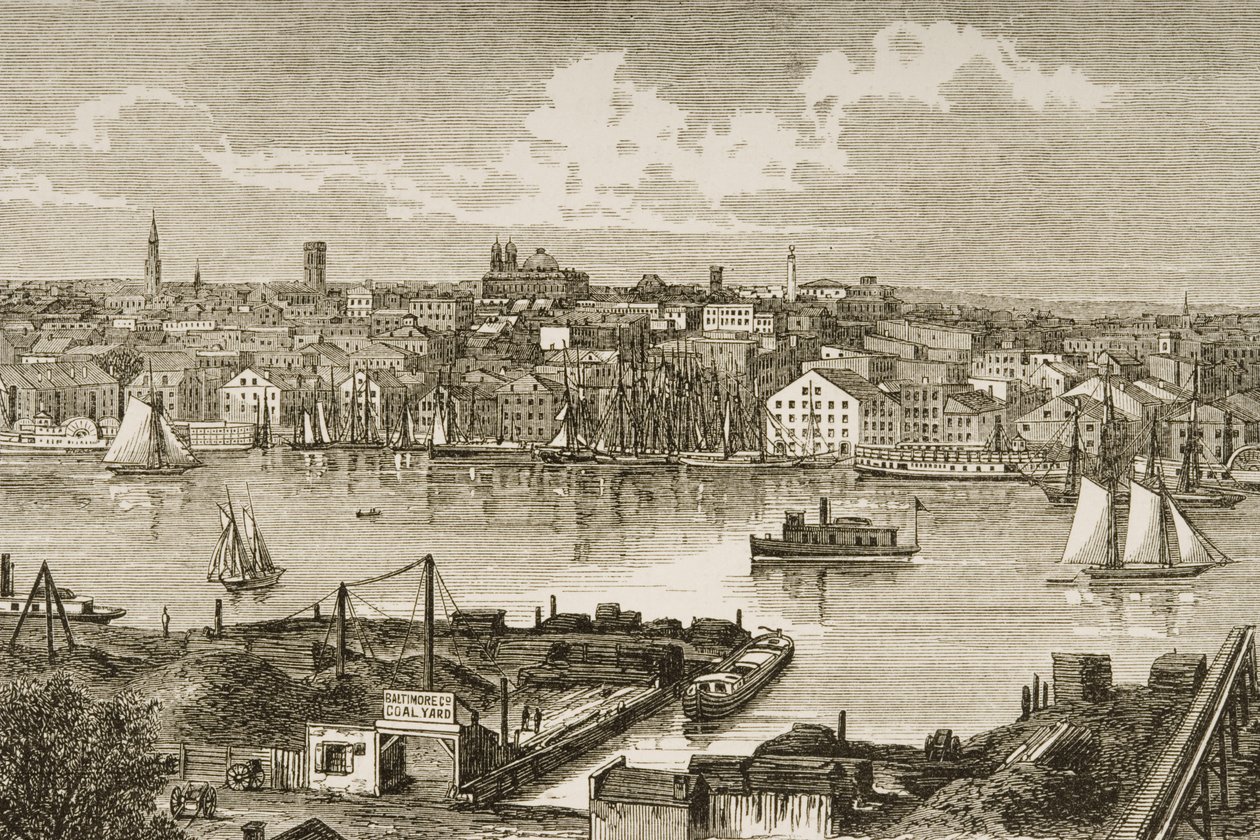 Baltimore, noin 1870, Religious Tract Societyn julkaisemasta American Picturesista, 1876 tekijältä English School