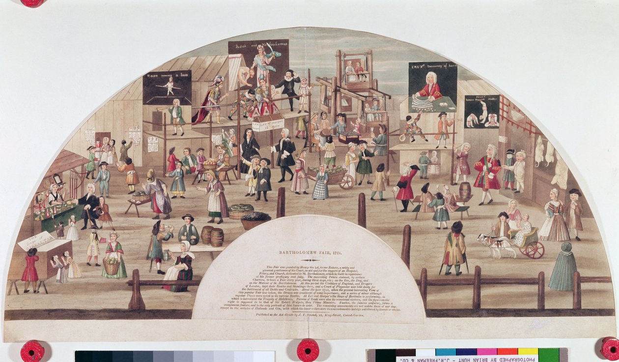 Bartholomew Fair, 1824 (käsinvärinen akvatintakaiverrus) tekijältä English School