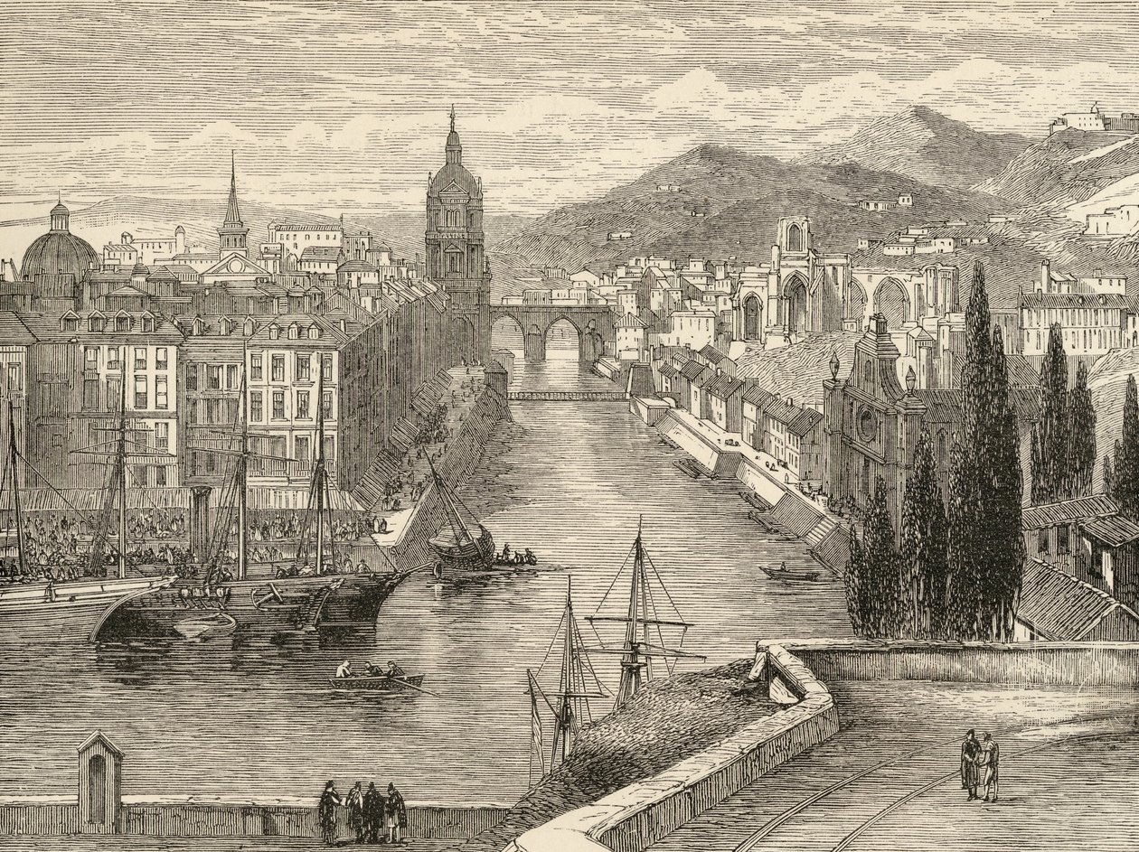 Bilbao, Espanja, kuvitus "Spanish Picturesistä", pastori Samuel Manning tekijältä English School