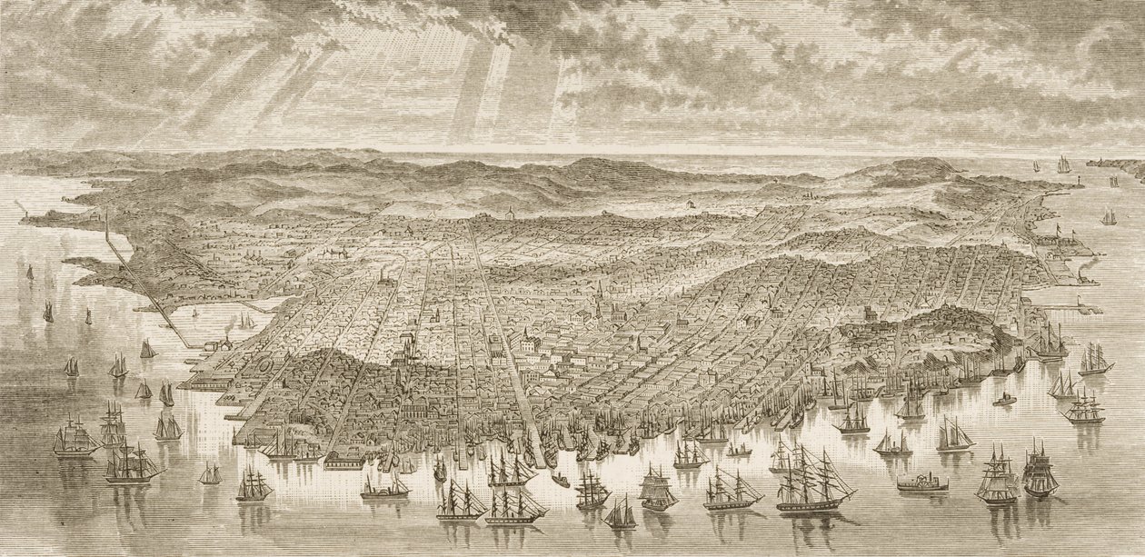 San Franciscon lintuperspektiivinäkymä, 1875, teoksesta 