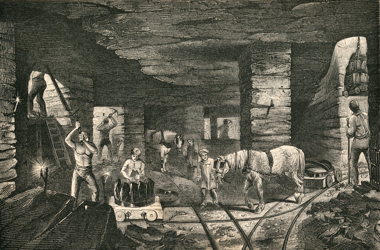 Bradley Coal Mine, lähellä Bilstonia, Englannissa, Charles Tomlinsonin "Cyclopaedia of Useful Arts and Manufactures" -julkaisusta tekijältä English School
