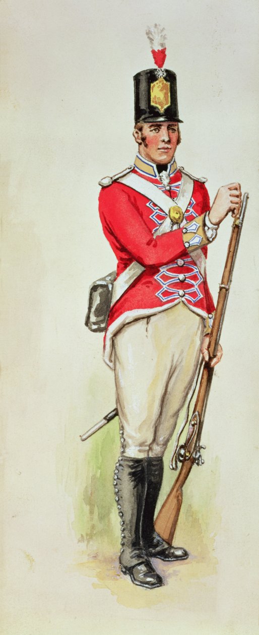 Napoleonin aikainen brittisotilas musketti kädessään. tekijältä English School