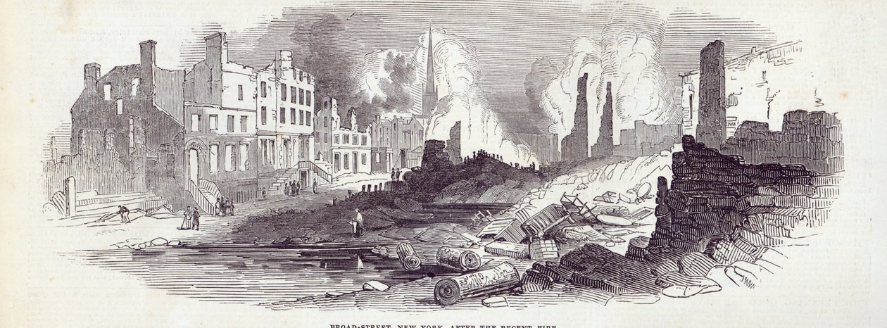 Broad-street, New York, äskettäisen tulipalon jälkeen, The Illustrated London News, 23. elokuuta 1845 tekijältä English School