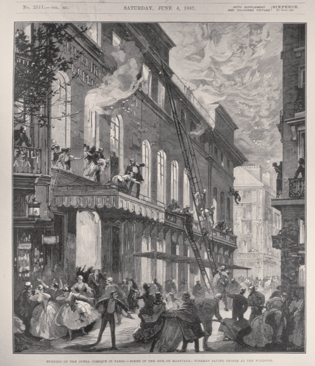 Opera Comiquen polttaminen Pariisissa, kohtaus Rue de Marivaux