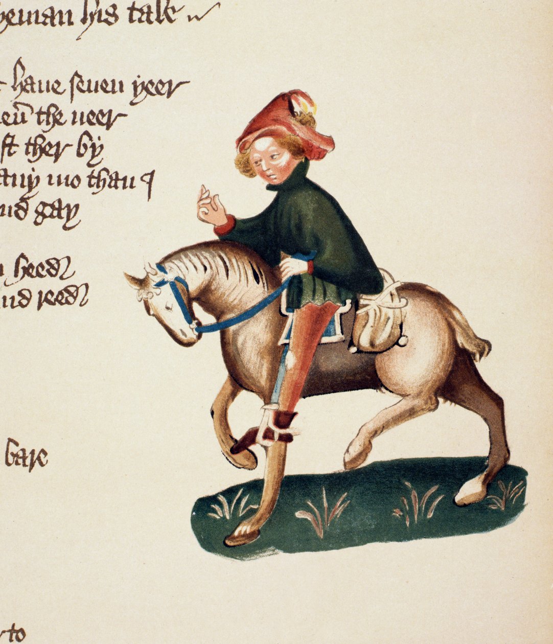 Canons Yeoman, yksityiskohta The Canterbury Talesista, kirjoittanut Geoffrey Chaucer (n. 1342-1400) Ellesmeren käsikirjoitus, faksipainos, 1911 (alkuperäiset yksityiskohdat katso 21935) tekijältä English School
