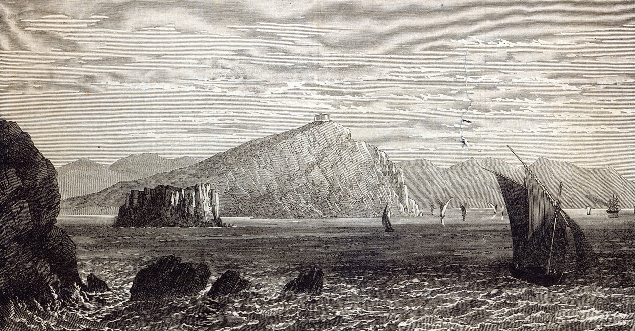 Cape Colonna, jossa on Minervan temppelin rauniot, Kreikan rannikko, "The Illustrated London News" tekijältä English School