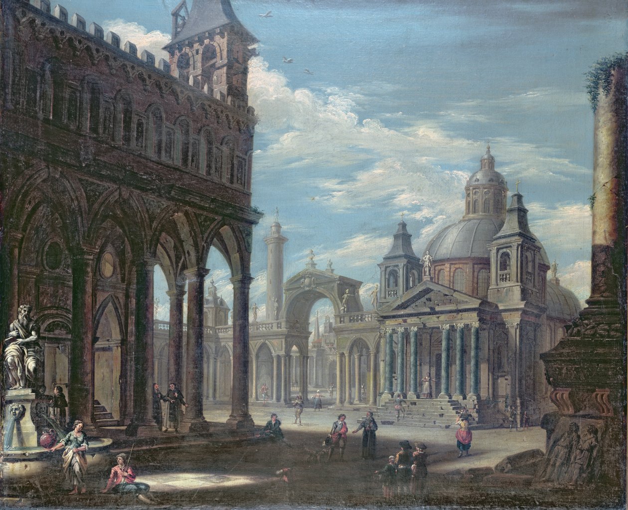 Piazzan capriccio, jossa on goottilaisia, roomalaisia ja barokkirakennuksia tekijältä English School