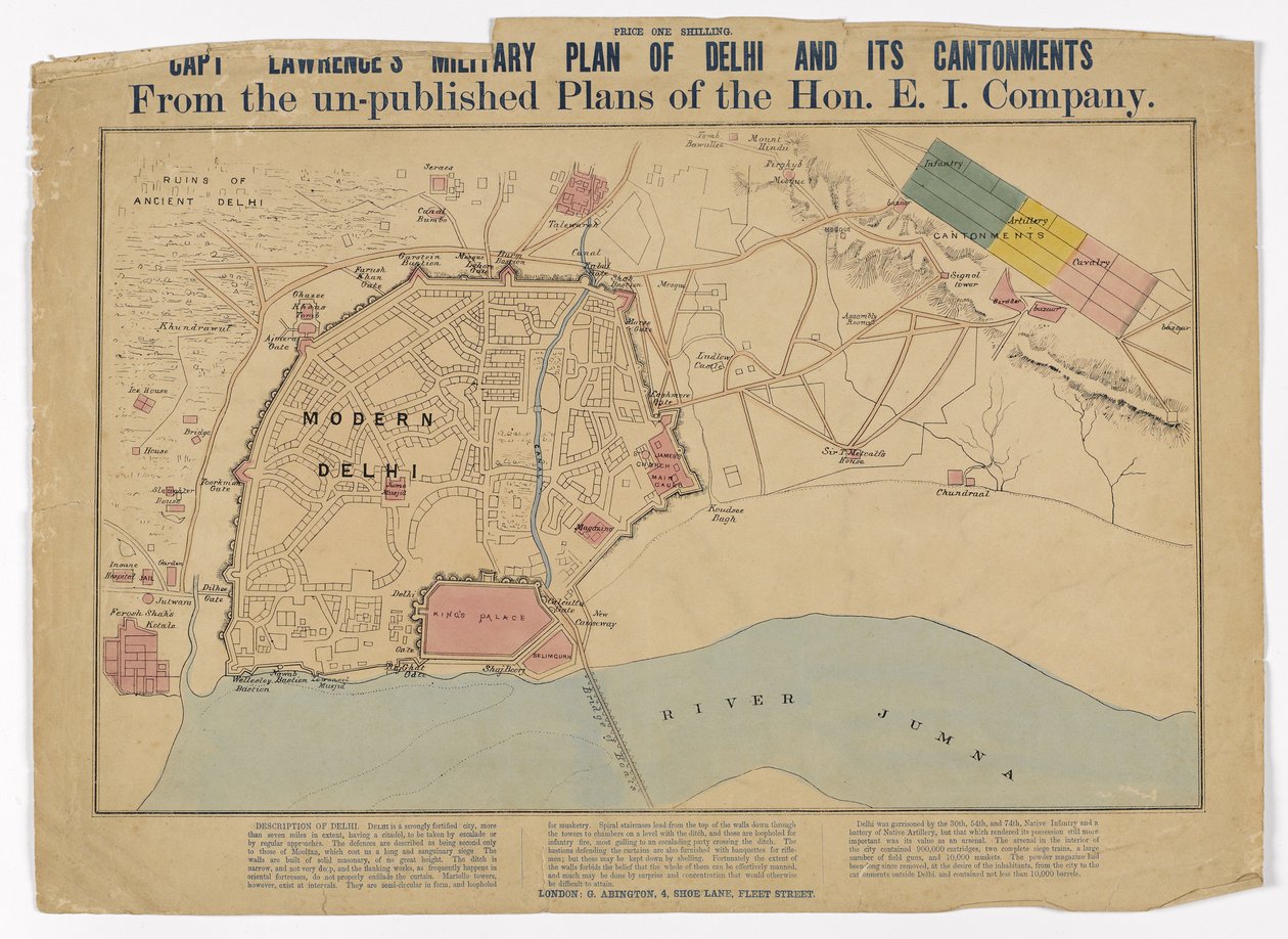 Kapteeni Lawrencesin Delhin ja sen kantonien sotilassuunnitelma Hon E I Companyn julkaisemattomista suunnitelmista, n. 1860 tekijältä English School