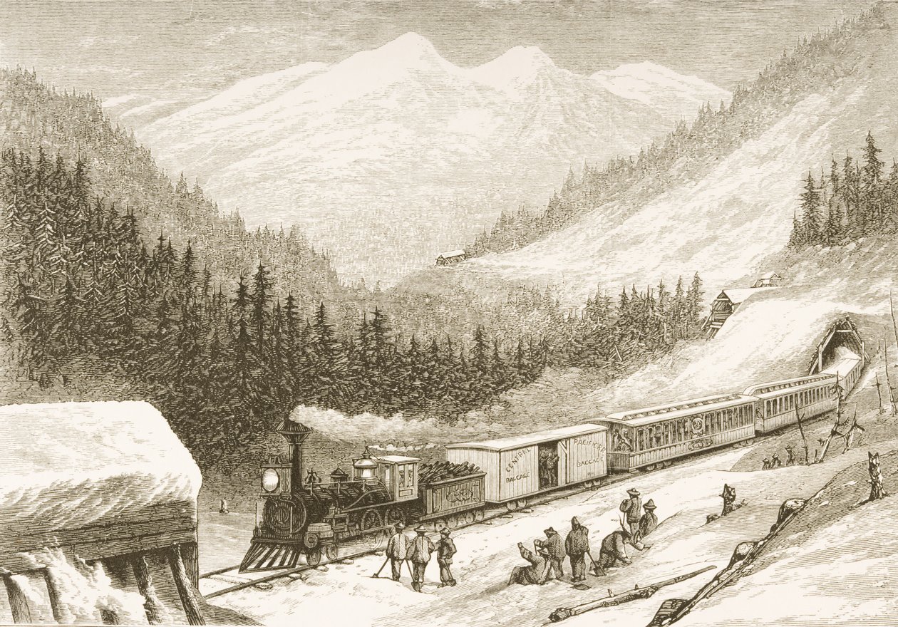 Yhdysvaltojen postin kuljettaminen Sierra Nevadan halki vuonna 1870, teoksesta 