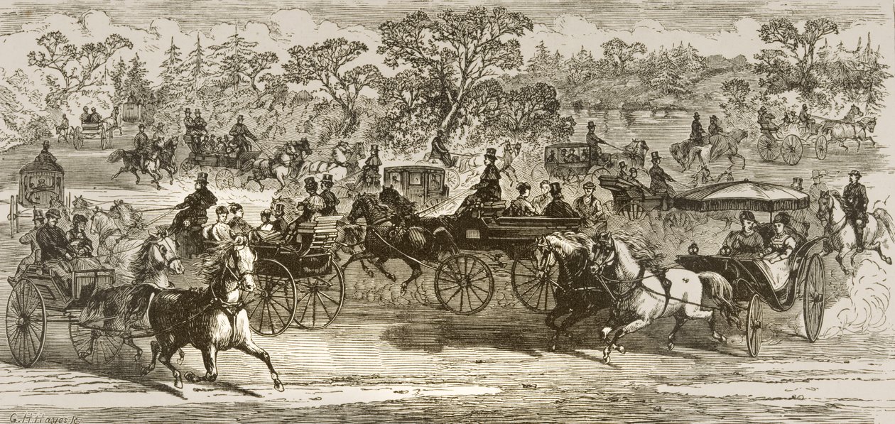 Central Park Drive, New York, noin 1870, Religious Tract Societyn julkaisemasta American Picturesista, 1876 tekijältä English School