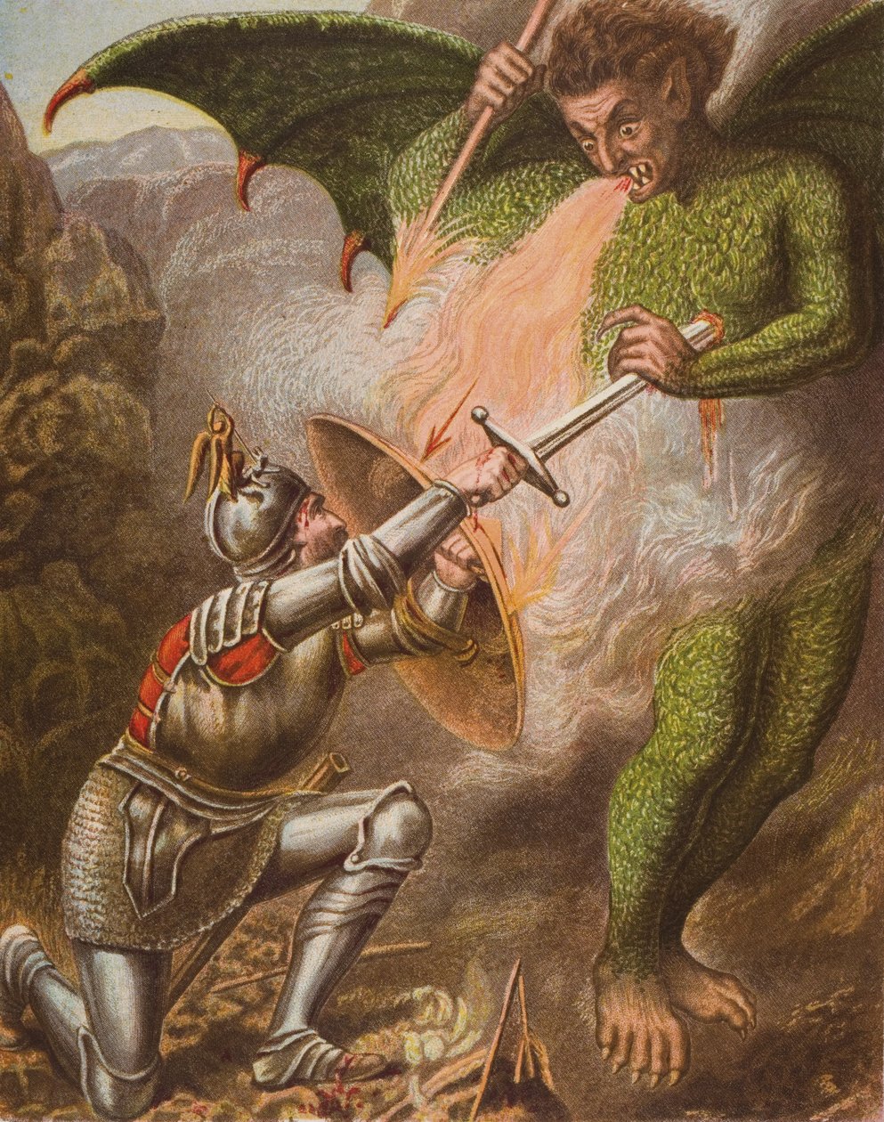 Christianin konflikti Apollyonin kanssa, esimerkki John Bunyanin (1628-88) teoksesta "Pilgrim
