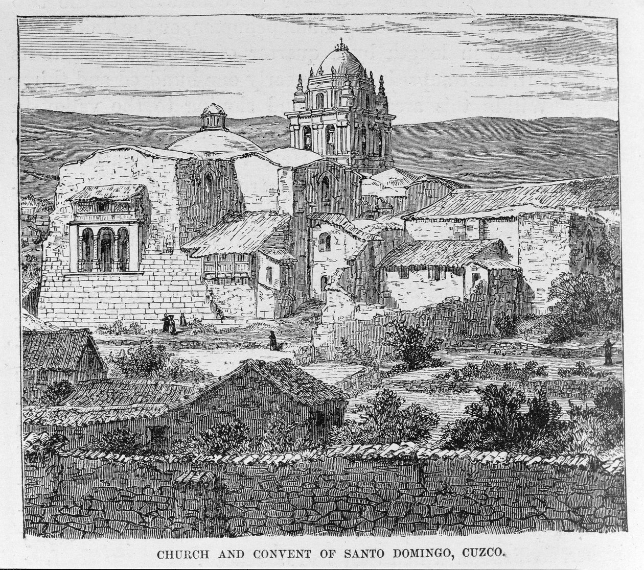 Santo Domingon kirkko ja luostari, Cusco, Peru, E. George Squierin julkaisusta Incidents of Travel and Exploration in the Land of the Incas, pub. vuonna 1878 tekijältä English School