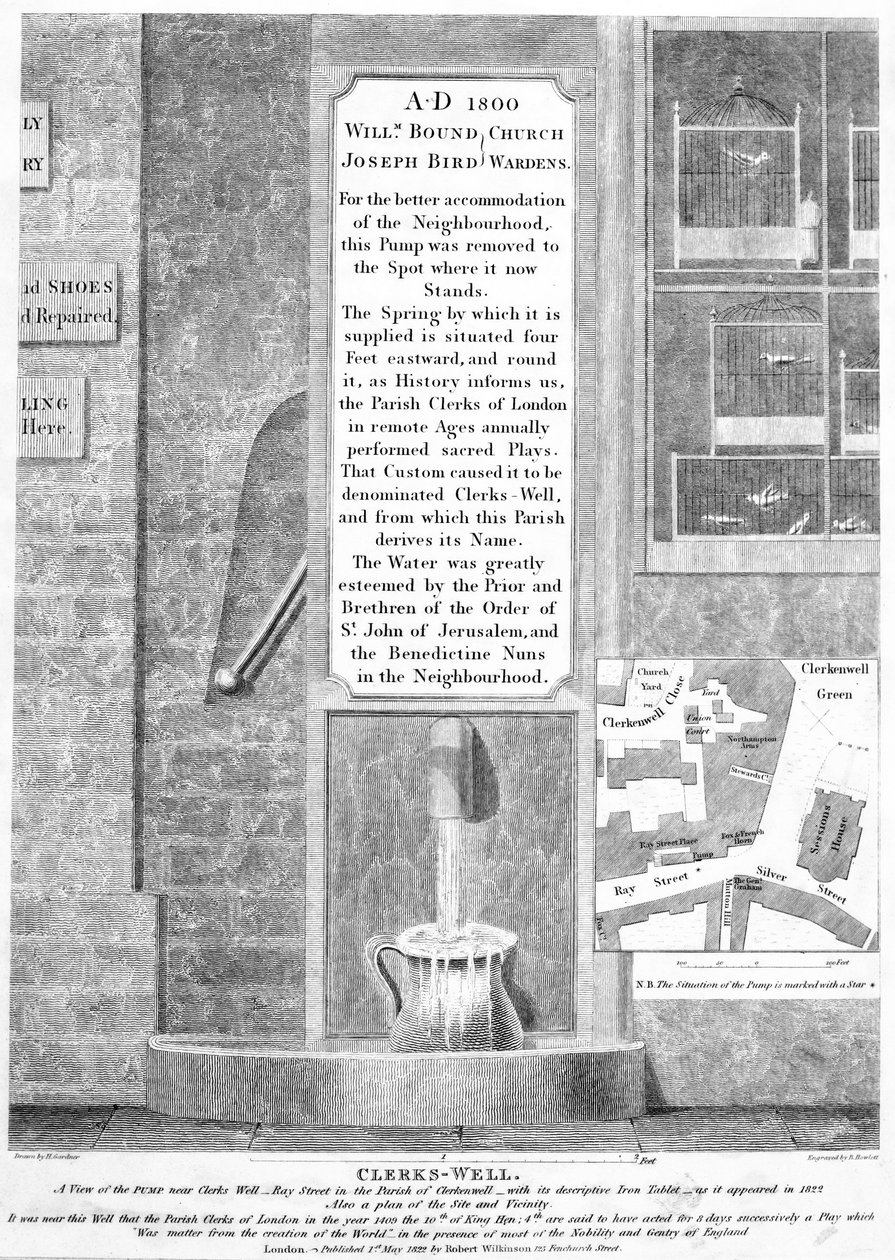 Clerks-Well, Clerkenwell, Lontoo, julkaistu 1822 tekijältä English School