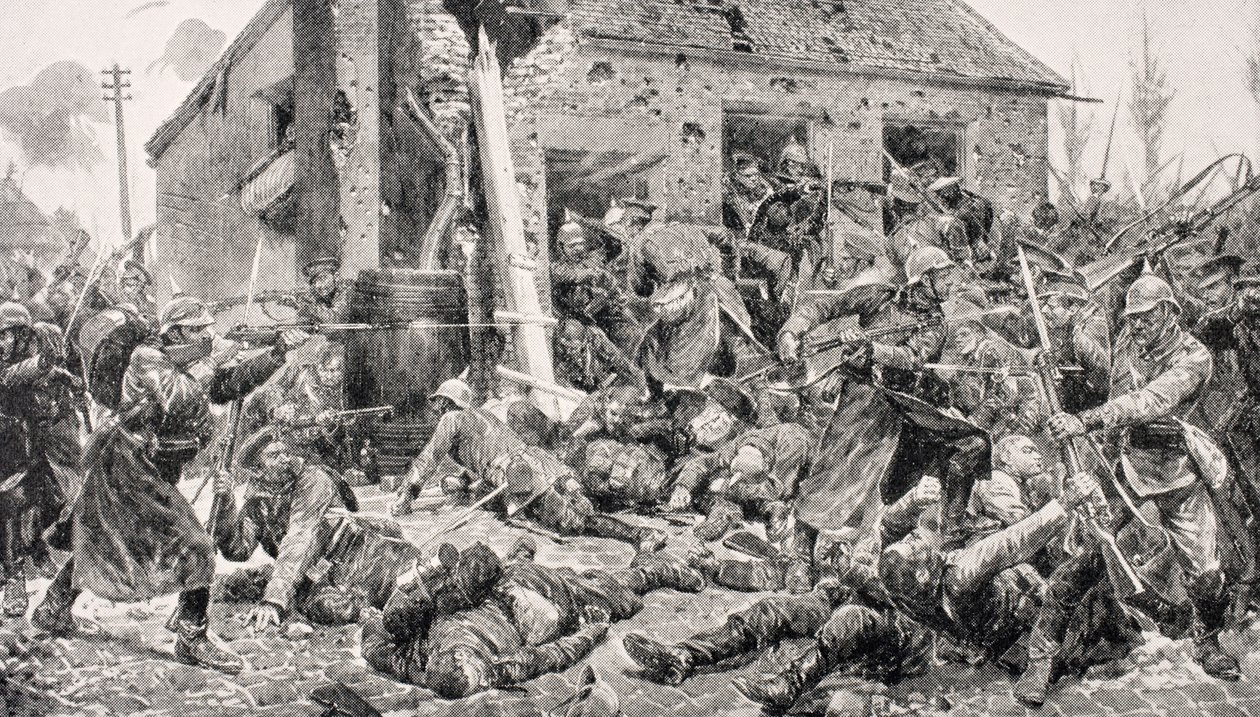 Coldstream Guards -toiminta, Landrecies, 24. elokuuta 1914, "The War Illustrated Album deLuxe", julkaistu Lontoossa, 1916 tekijältä English School
