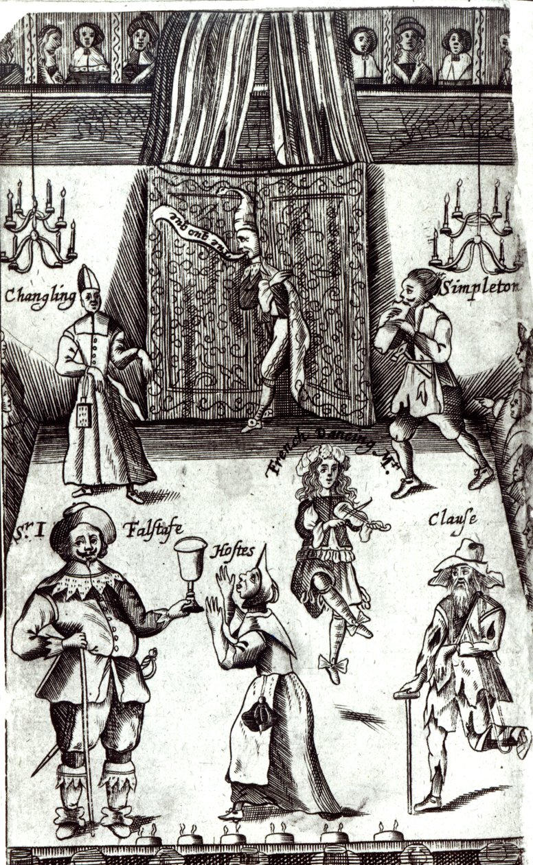Koomiset näyttelijät esityksessä, 1662 tekijältä English School
