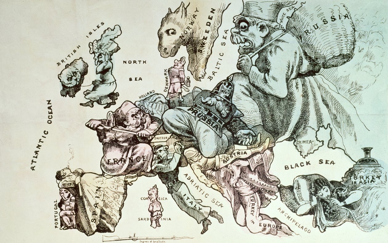 Frederick Rosen sarjakuva Euroopasta, n. 1870 tekijältä English School