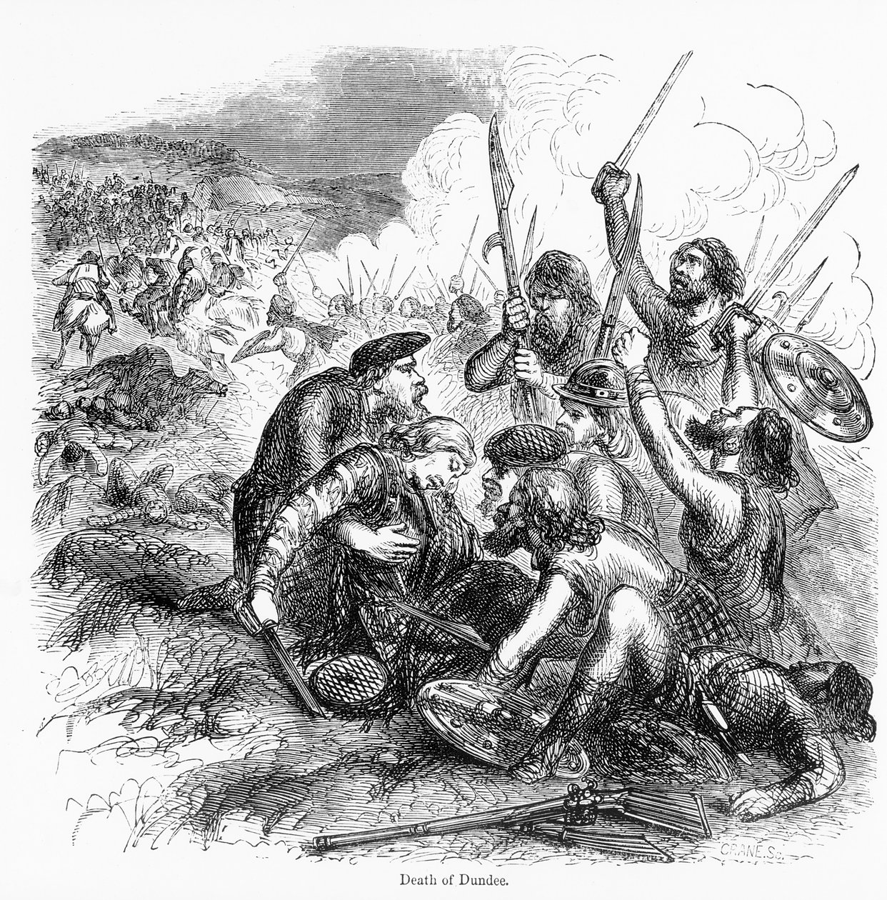 Dundeen kuolema vuonna 1675, kaiverrettu Cranelta tekijältä English School