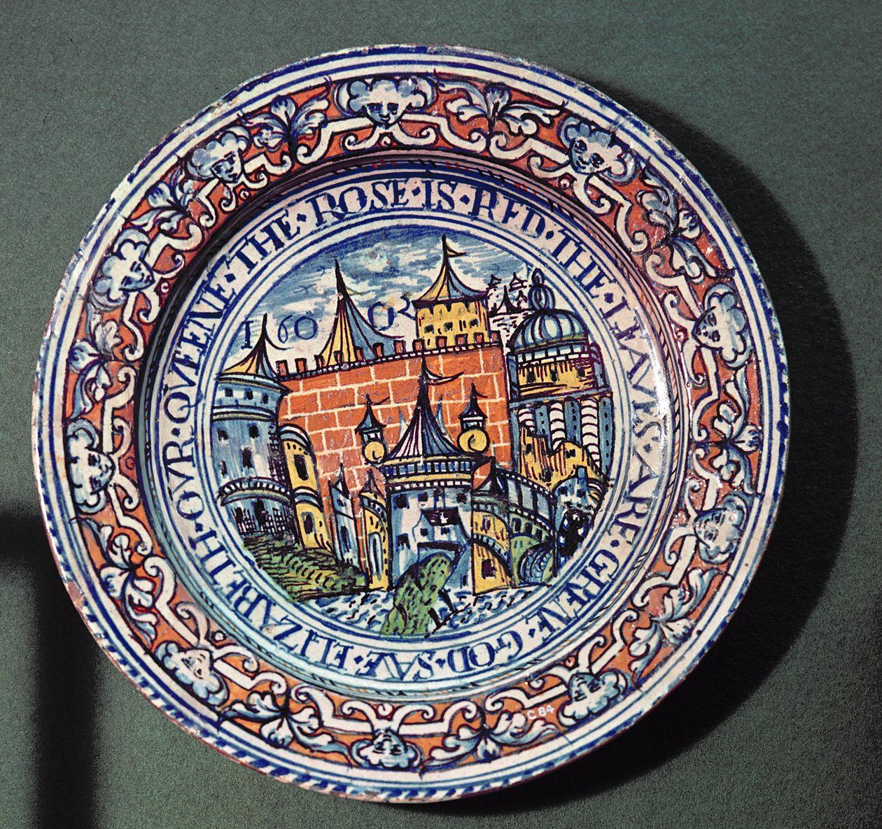 Delft-levy näköalalla Lontoon Toweriin ylhäältä, n. 1600 (keraaminen) tekijältä English School