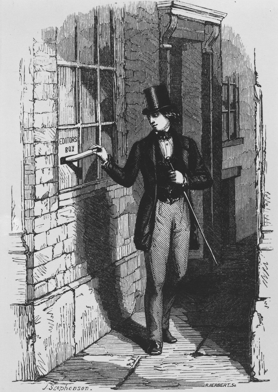 Dickens laittaa ensimmäisen kirjallisen panoksensa toimittajan laatikkoon tekijältä English School