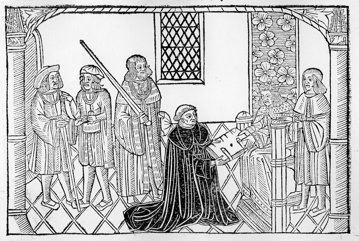 Earl Rivers esittelee kirjansa Edward IV:lle tekijältä English School