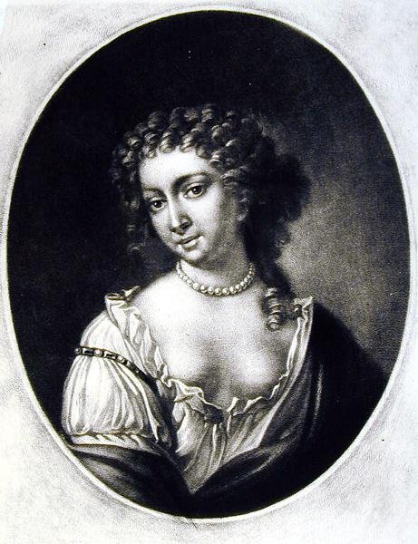 Eleanor Gwynnen (1650-87) kuvitus teoksesta Portraits of Characters Illustrious in British History, kaiverrettu Richard Earlom (1743-1822) ja Charles Turner (n. 1775-1857) (mezzotint) tekijältä English School