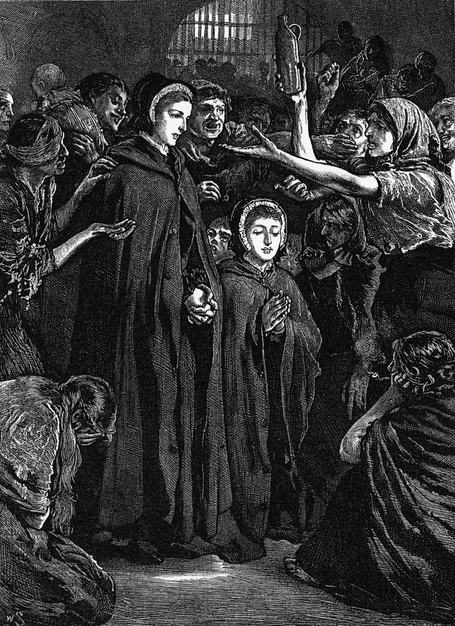 Elizabeth Fry ja Anna Buxton vierailemassa Newgaten vankilassa tekijältä English School