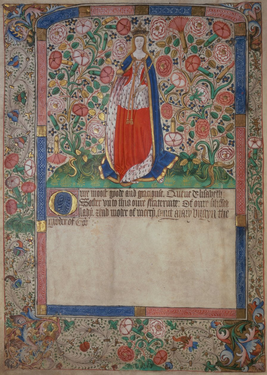 Elizabeth Woodville (n. 1437-1492) Englannin kuninkaan Edward IV:n (1442-83) kuningatar puoliso (katso yksityiskohdat 125101) tekijältä English School