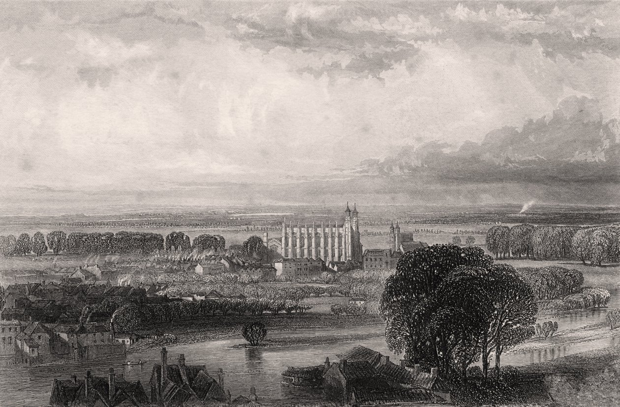 Eton nähtynä Windsorin linnan terassilta, piirros Sir Edward Creasyn julkaisusta "Memoirs of Eminent Etonians", julkaistu Lontoossa 1876 tekijältä English School