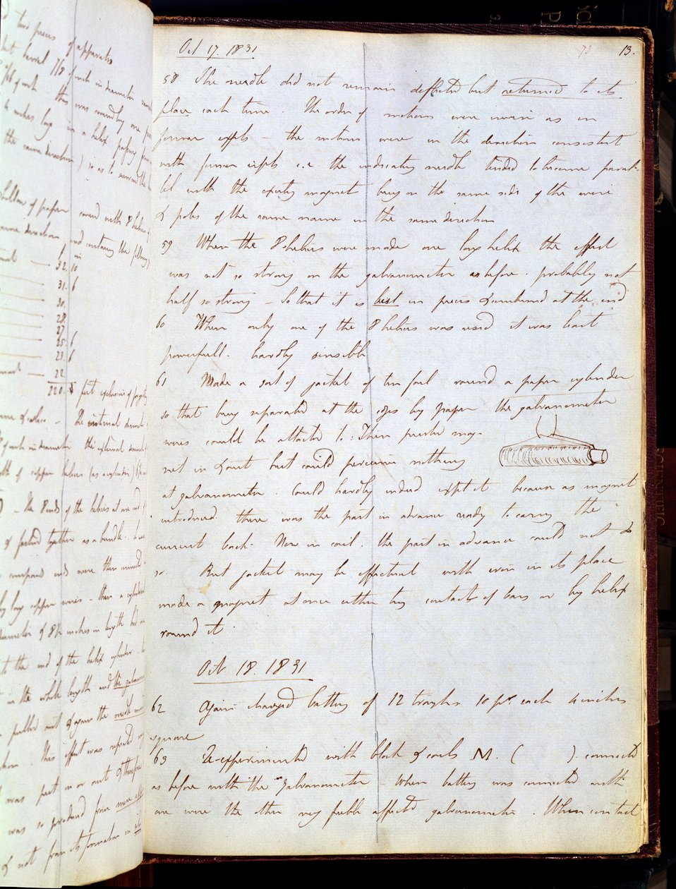 Ote Michael Faradayn päiväkirjasta, lokakuu 1831 (tussi ja tussi paperille). tekijältä English School