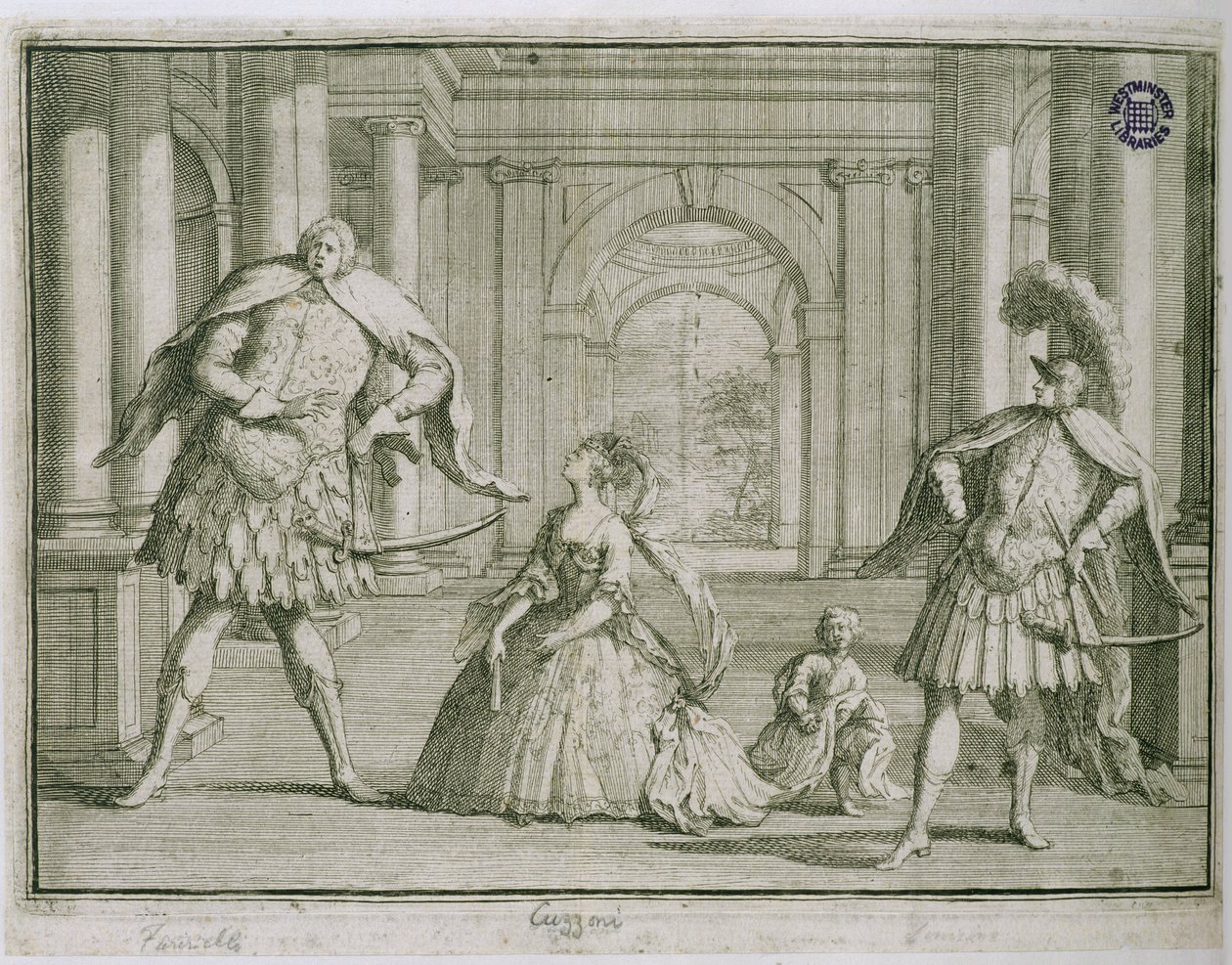 Farinelli, Cuzzoni ja Senesino teoksessa Handels Flavio, n. 1728 tekijältä English School