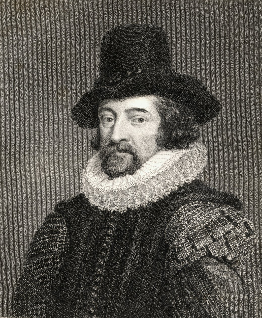 Francis Bacon, 1. Baronet (1561-1626) "Gallery of Portraits" -julkaisusta, julkaistu vuonna 1833 tekijältä English School