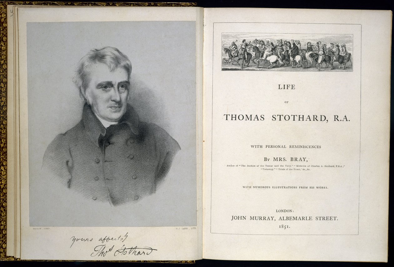 Thomas Stothardin elämä, R.A.:n etupuoli ja nimisivu kirjoittanut Anna Eliza Bray, julkaistu Lontoossa, 1851 tekijältä English School