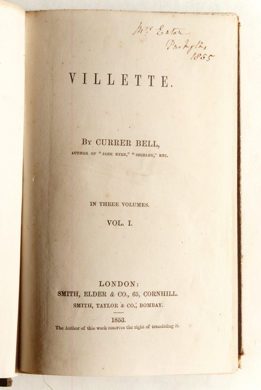 Currer Bellin Villette-elokuva, julkaissut Smith, Elder & Co. vuonna 1853 tekijältä English School