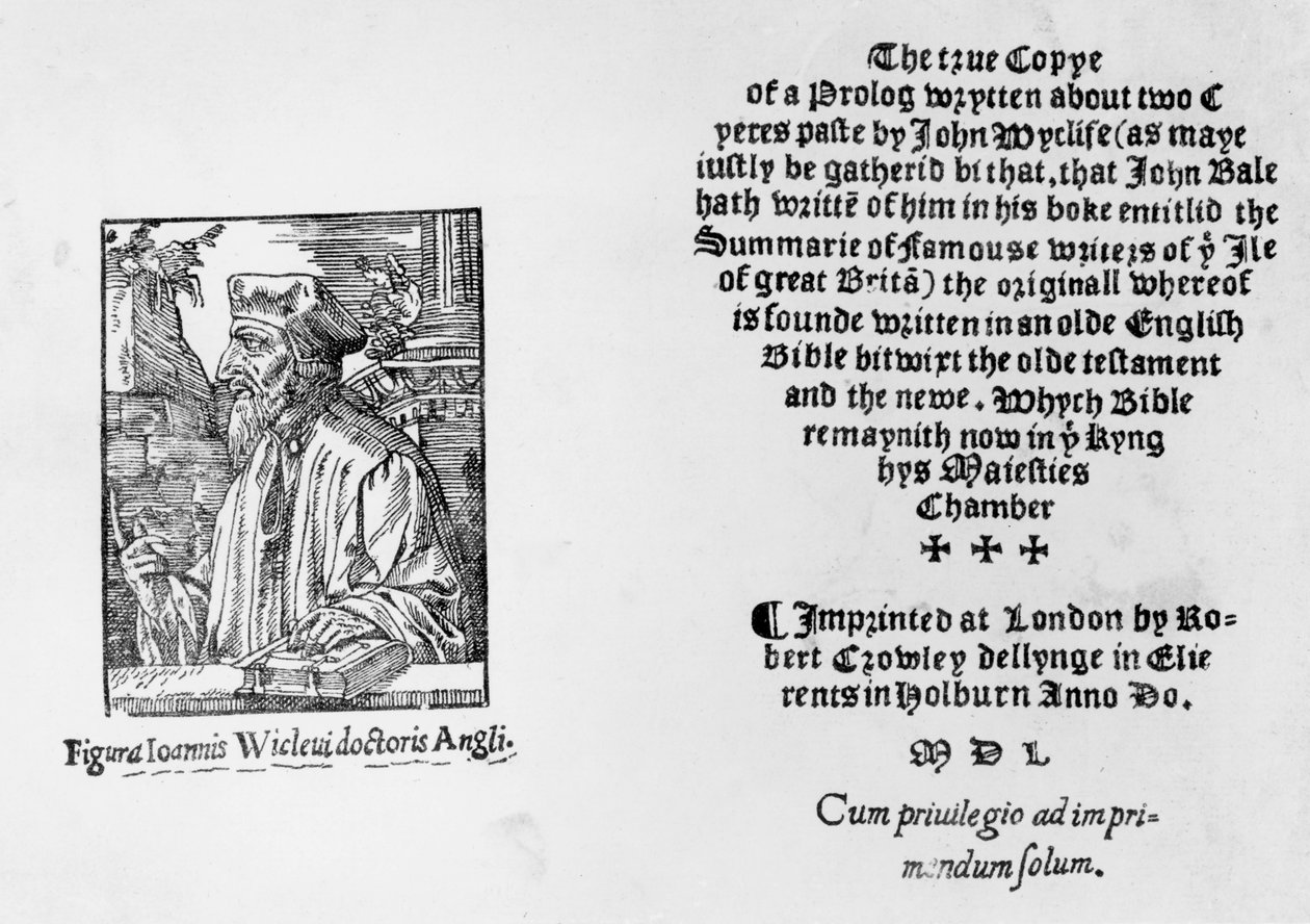 John Wycliffeä (n. 1330-1384), 1550 kuvaavan "Ison-Britannian kuuluisien kirjailijoiden yhteenveto" -elokuva. tekijältä English School
