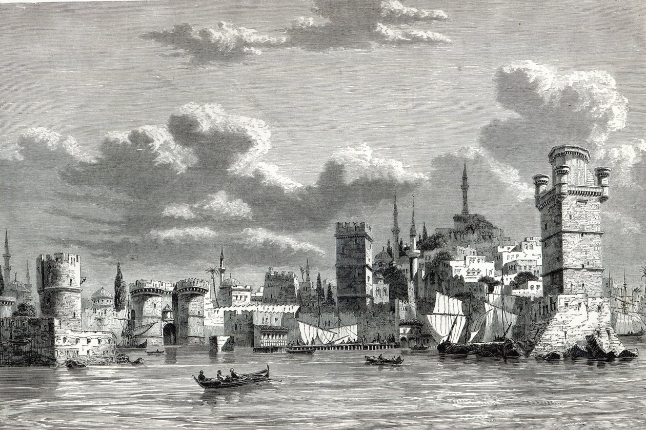 Yleiskuva Rodoksen kaupungista, The Illustrated London News -lehdestä. tekijältä English School
