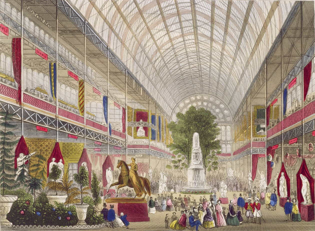 Great Exhibition, 1851: South Transept, from Interior of the Great Exhibition (julkaisija Read & Co.) (painettu) (katso myös 6246) tekijältä English School