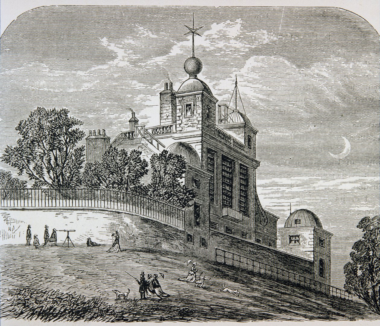 Greenwichin observatorio, Englanti, pastori Thomas Milnerin "The Gallery of Geography" -julkaisusta, julkaistu noin 1880 tekijältä English School
