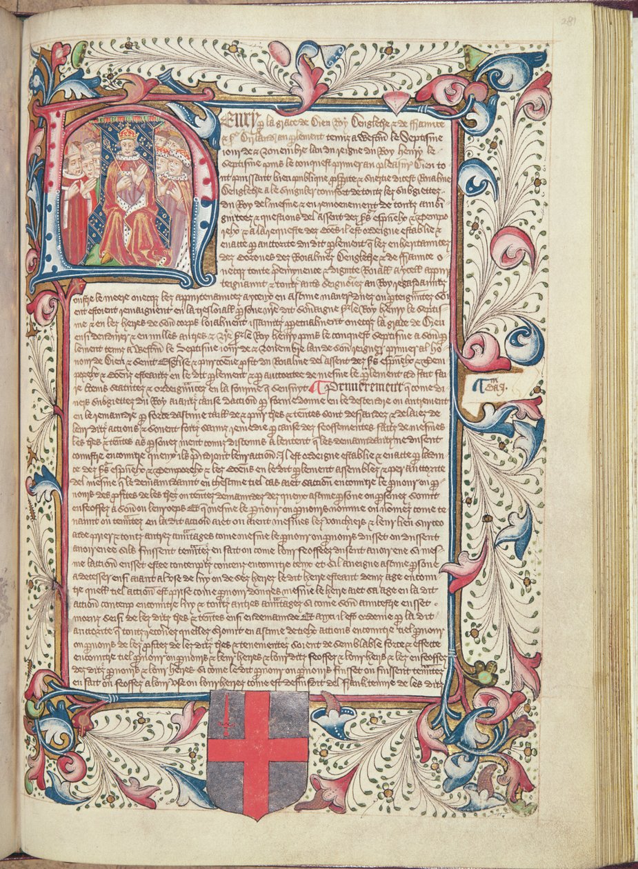 Henry VII (1457-1509) kuvattu alkuperäisessä H-kirjaimessa, otsikkosivu Cartae Antiquaesta, 1400-luvun loppu tekijältä English School