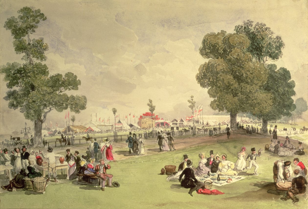 Hyde Park, näkymä Coronation Fairille, 28.6.1838 (wc paperilla) tekijältä English School