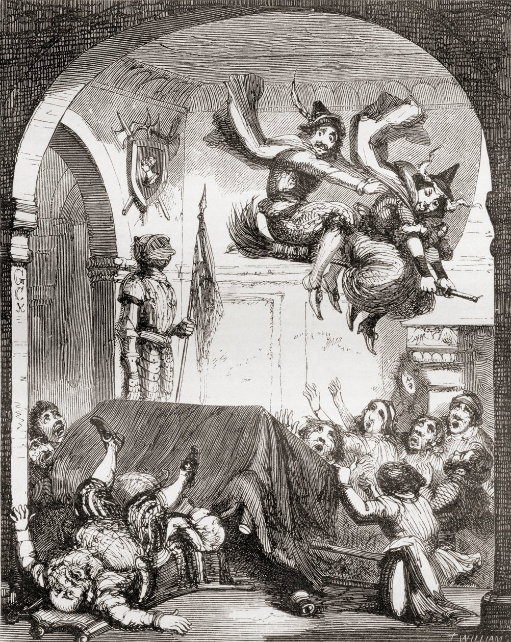 George Cruikshankin kuvitus runolle "The Witches Frolic", Thomas Ingoldsbyn teoksesta "The Ingoldsby Legends or Mirth and Marvels", julkaistu vuonna 1865 tekijältä English School