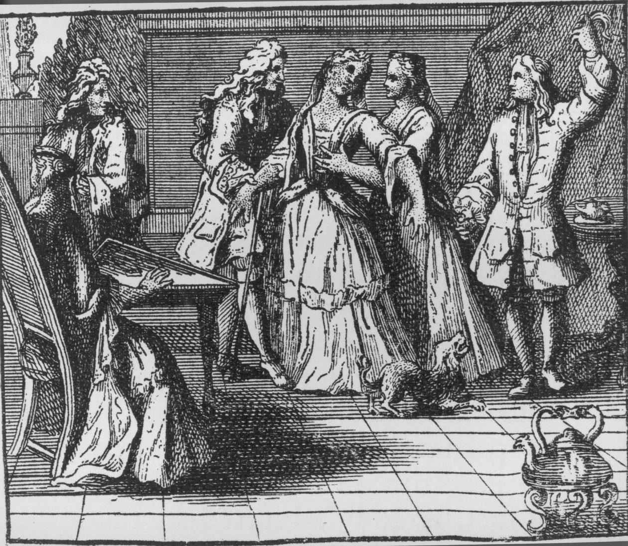 Kuvitus Alexander Popen (1688-1744) teoksesta "Lukon raiskaus" 1714 tekijältä English School