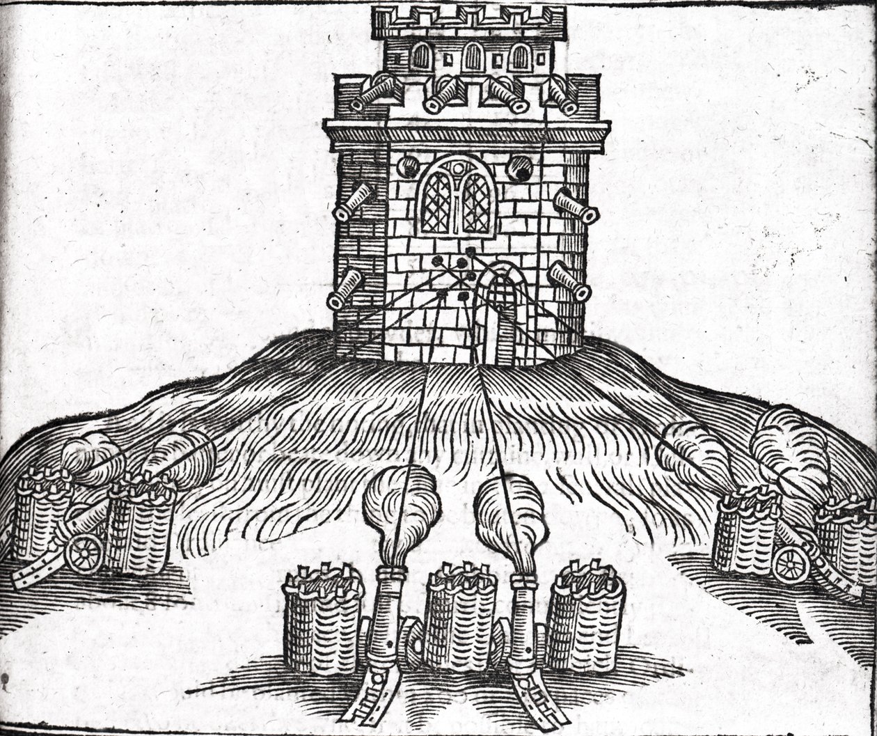 Kuva piirityssodankäynnistä, Thomas Smithin (fl.1600-27) teoksesta The Art of Gunnery, 1628 tekijältä English School