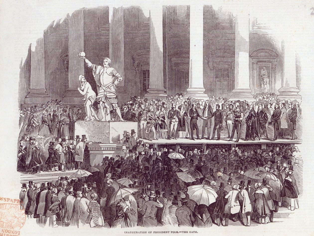 Presidentti Polkin virkaanastujaiset: The Oath, The Illustrated London News, 19. huhtikuuta 1845 tekijältä English School