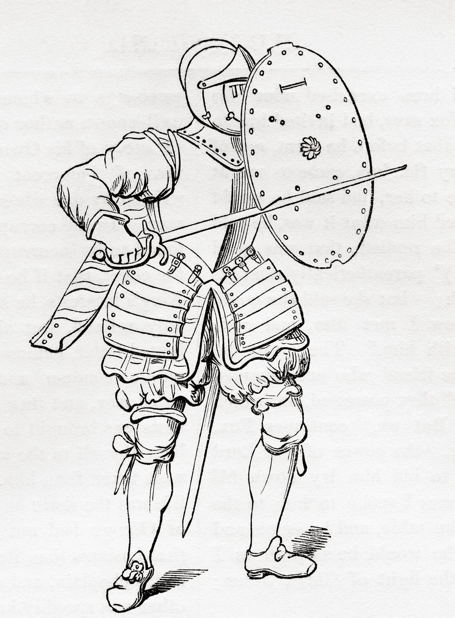 Jalkaväen panssari, 1625, vanhasta Englannista: Kuvamuseo, pubi. 1847 tekijältä English School