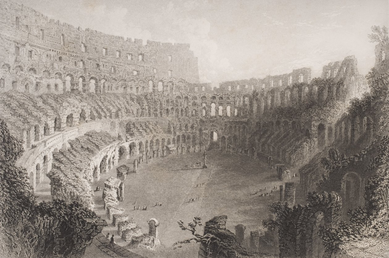 Rooman Colosseumin sisustus, kaiverrus E. Roberts tekijältä English School