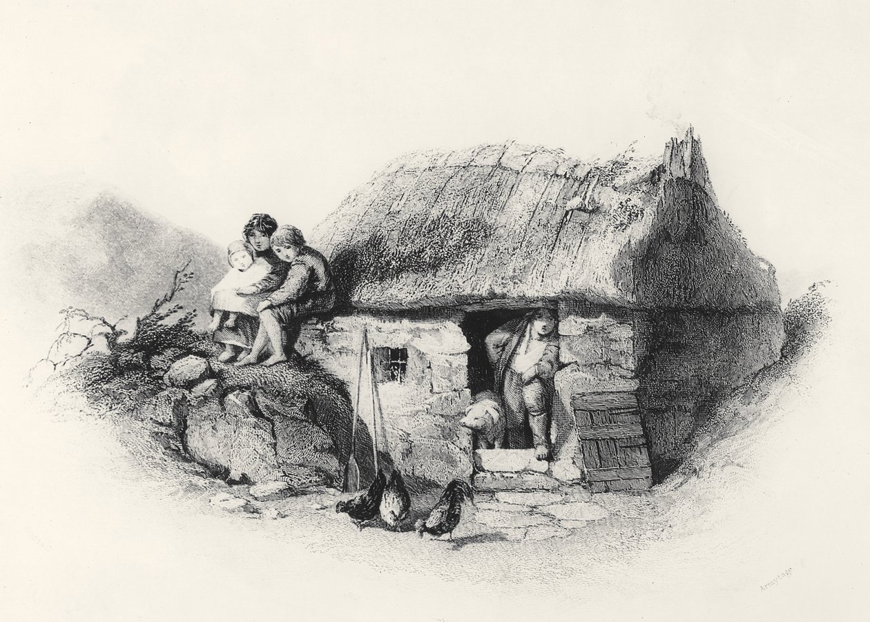 Irlantilainen mökki, kaiverrus James Charles Armytage (n. 1820-97) tekijältä English School