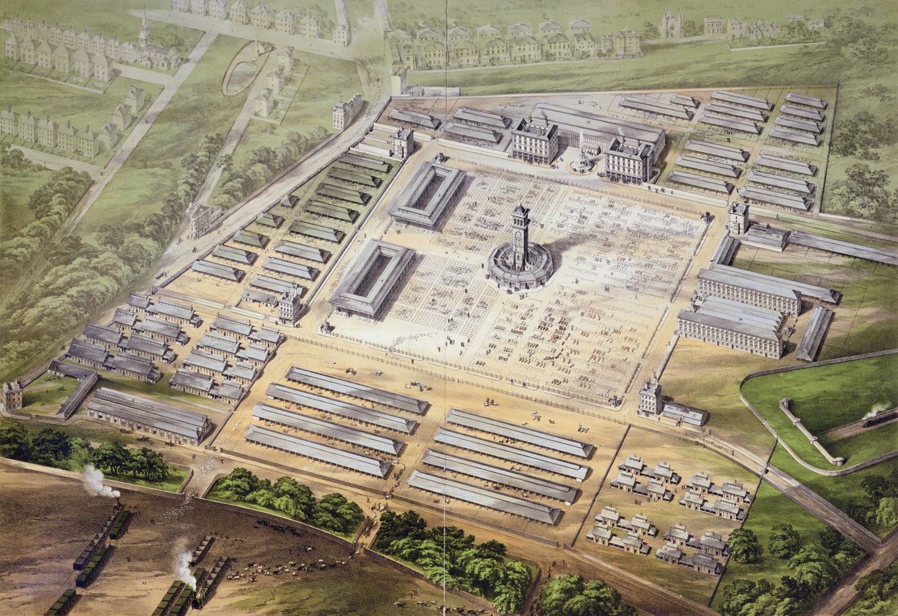 Isometrinen näkymä New Metropolitan Cattle Marketista, 1855 tekijältä English School